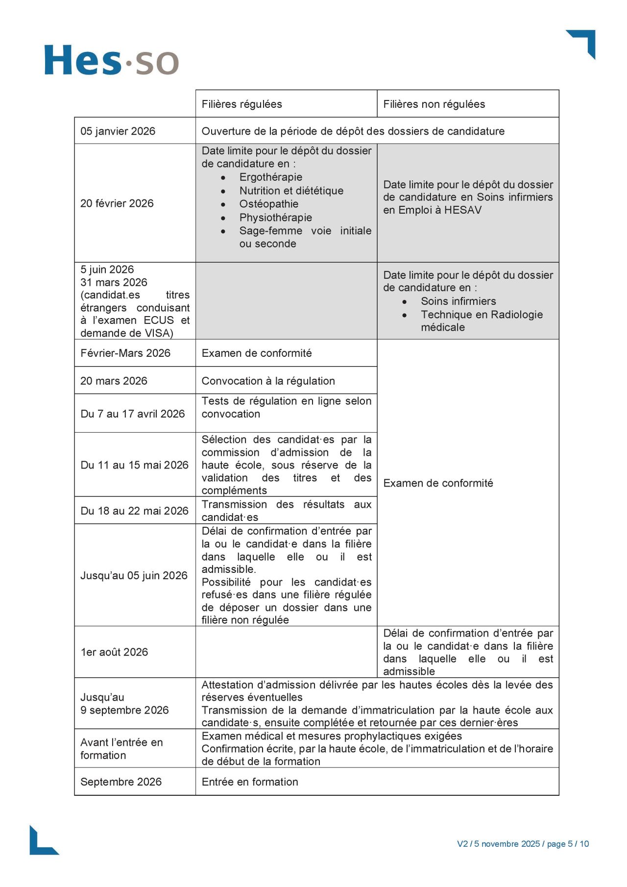 Calendrier inscription Bachelor 2026-2027
